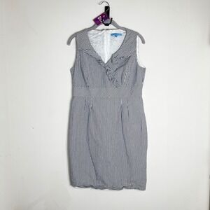 ANTONIO MELANI Striped Sheath Dress Size 10 Navy White V-Neck Sleeeless